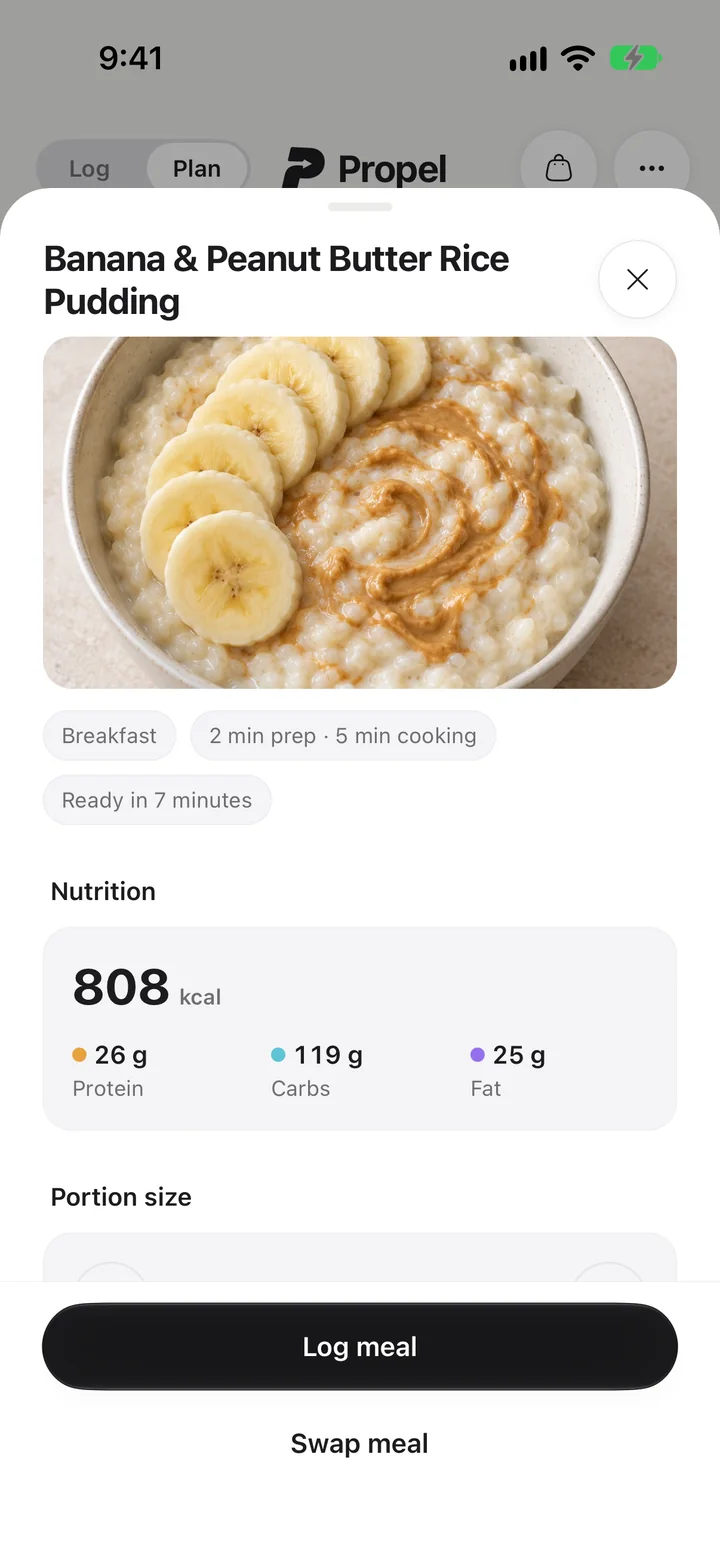 Recipe for Banana and Peanut Butter Rice Pudding: 808 kcal, 2 minutes prep and 5 minutes cooking