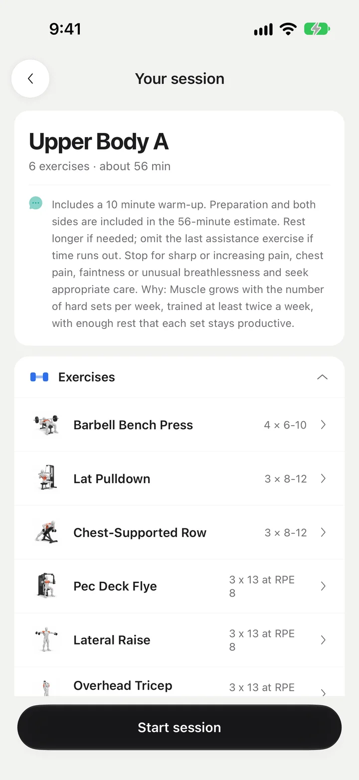 Your session: Upper Body A with the reasoning behind it and the exercise list